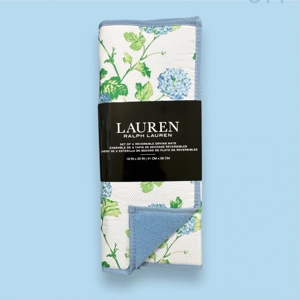 Ralph Lauren - ‘Hydrangea - bundle ‘ Dish towels (3) & Drying mats (2) NWT Firm!